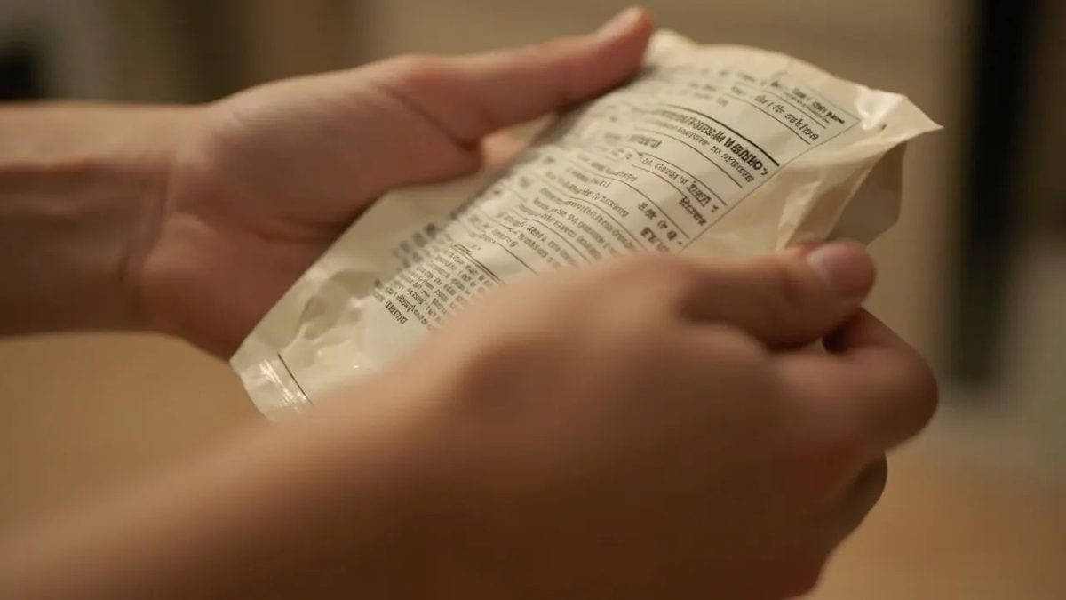 Manos diversas sosteniendo un envase de alimento sin marcas visibles mientras examinan con atención la información nutricional impresa en su etiqueta trasera