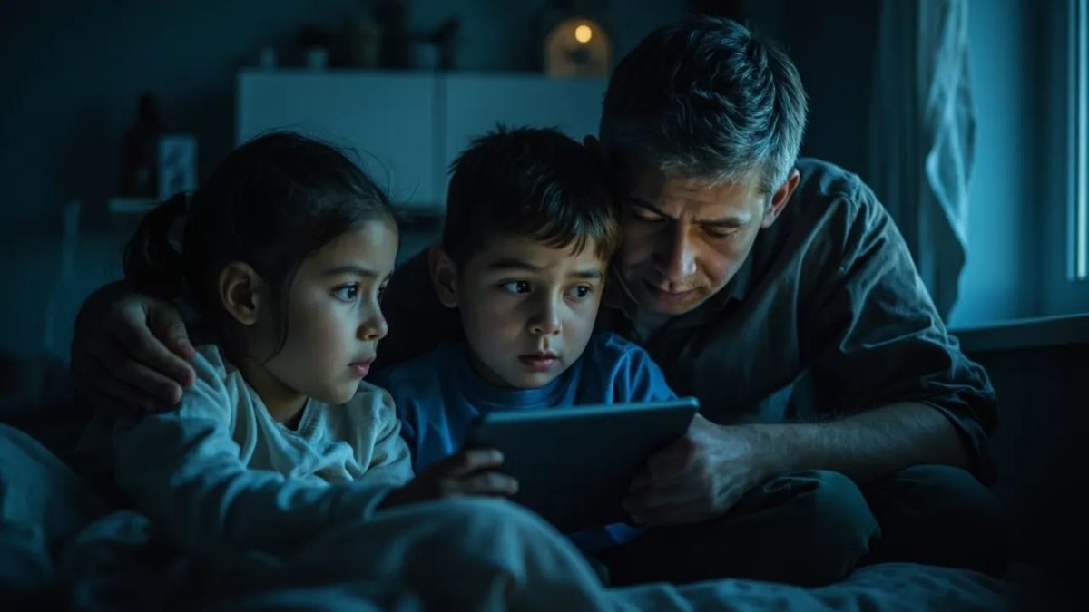 Familia guarda una tableta fuera del dormitorio antes de dormir